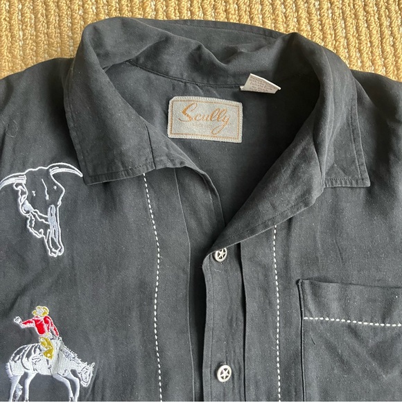 Scully Mens Western Charm Embroidered Black Button Down Silk Shirt Size Medium - Picture 8 of 11